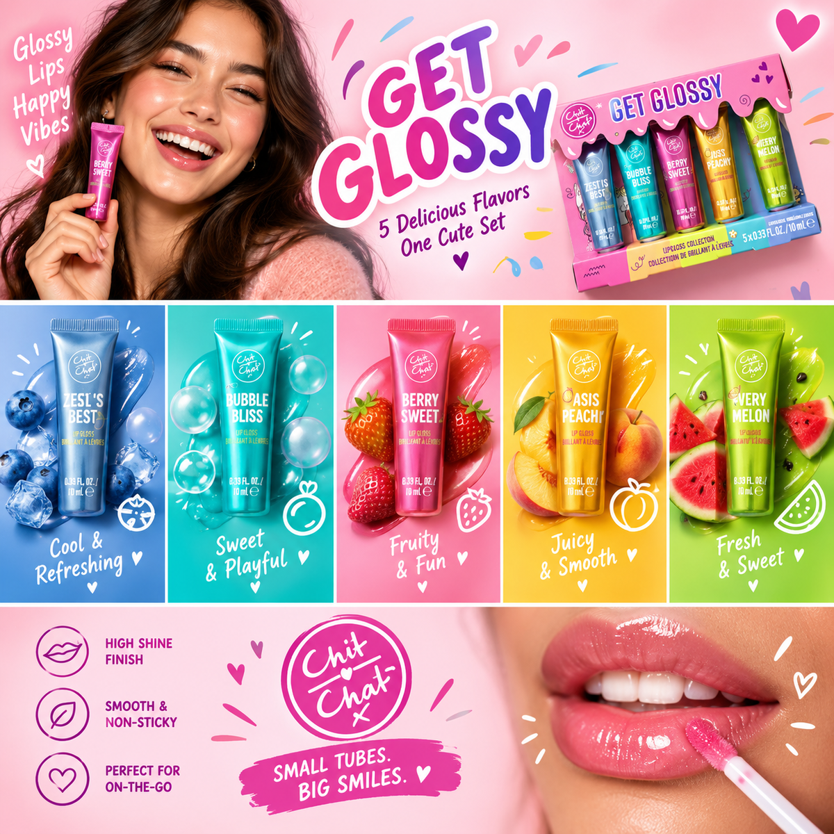 Chit Chat Get Glossy Lip Gloss Collection 5pcs Gift Set